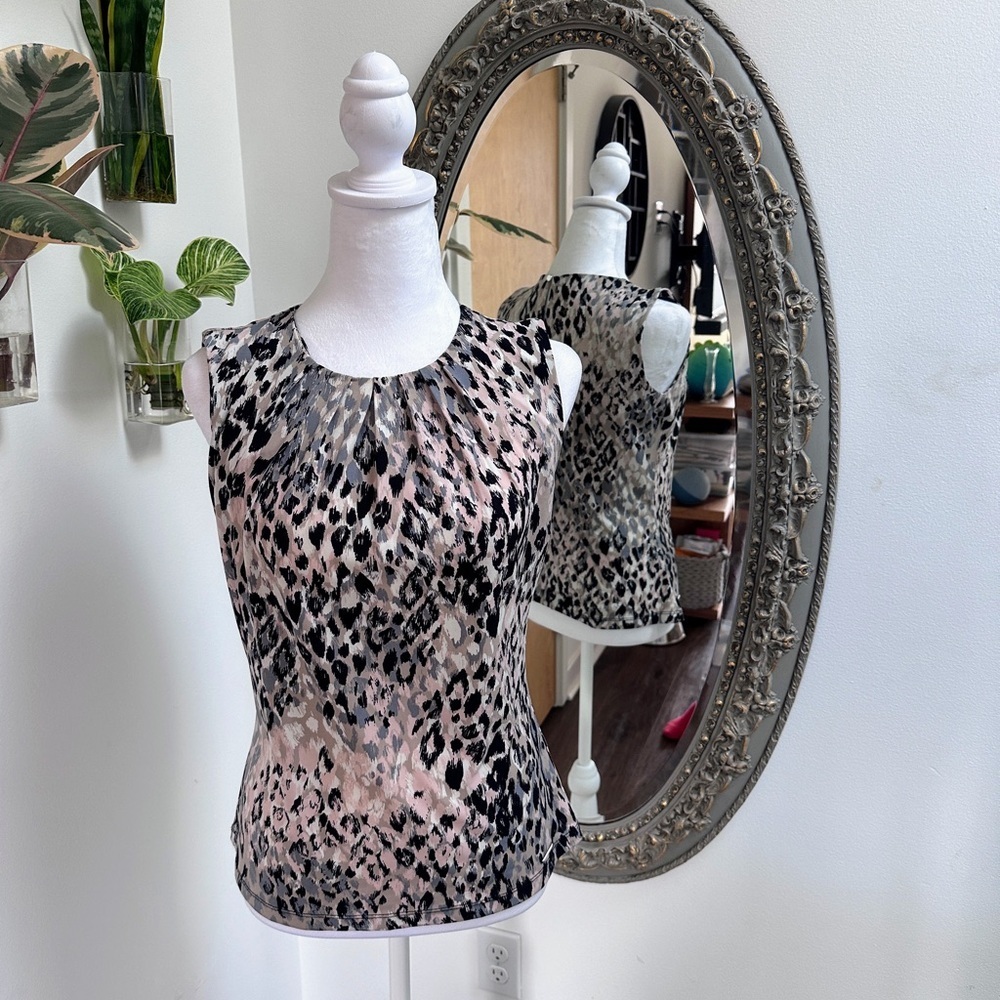 Calvin Klein Leopard Print Sleeveless Blouse - Size XS
